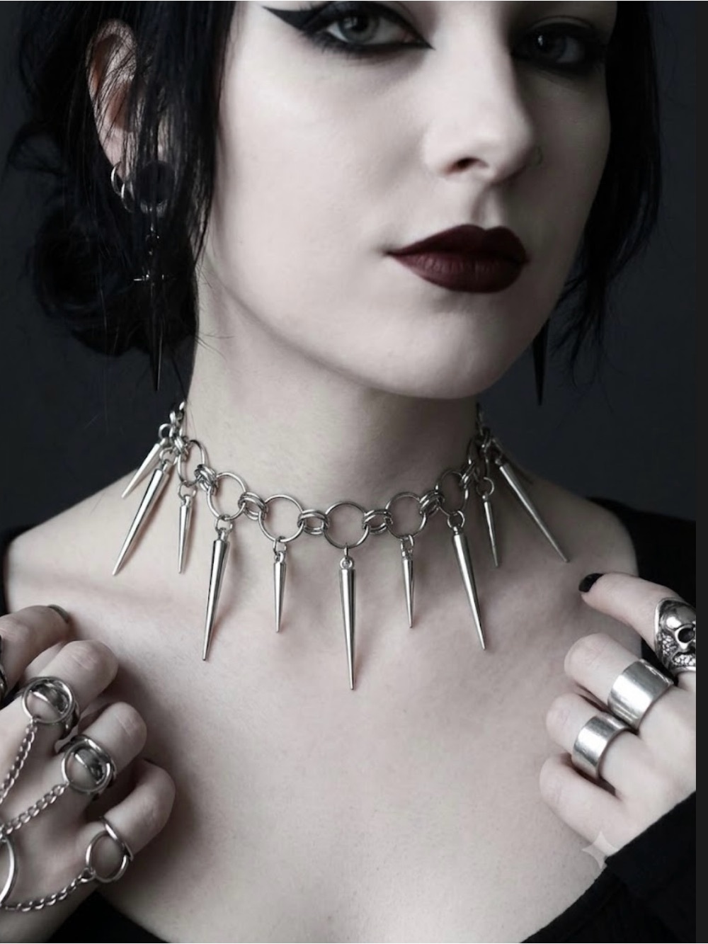 Hand Crafted Silver Spike Choker Necklace